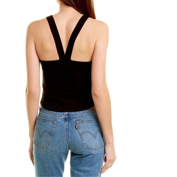 LNA Cielo Tank ribbed cross back crop tank top black size medium NWT - Picture 2 of 8